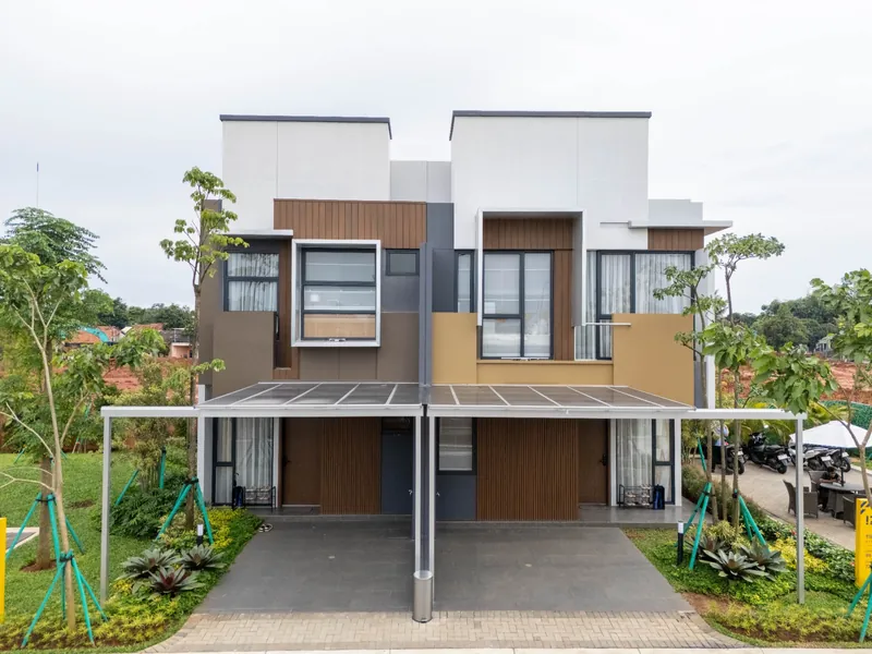 Tampak depan IZZI BSD City Tipe 5 — rumah baru BSD Sinarmas mulai 1,85 M