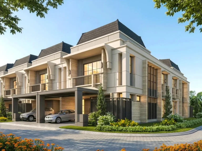 Ilustrasi render deretan rumah Monard