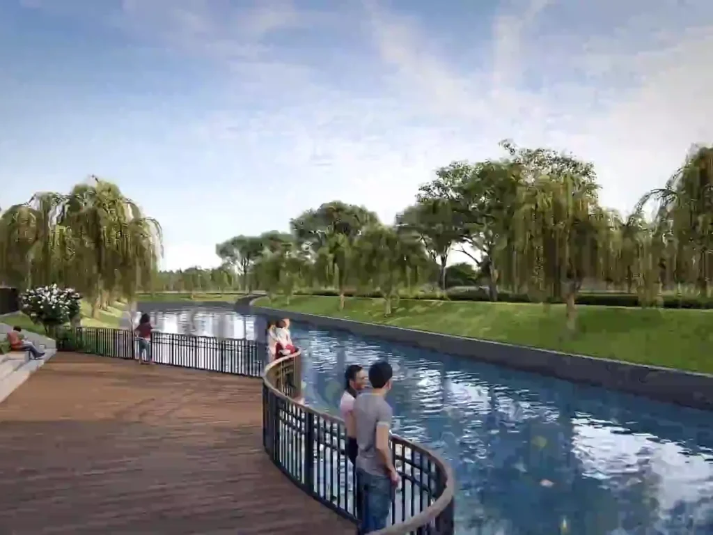 Dek kayu di tepi danau kawasan Hiera BSD City