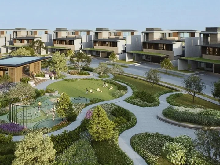 Taman dan deretan residensi Island Villa di NavaPark