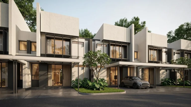 Fasad rumah 2 lantai Morelle Tipe 7x14 dengan carport di Vireya BSD City